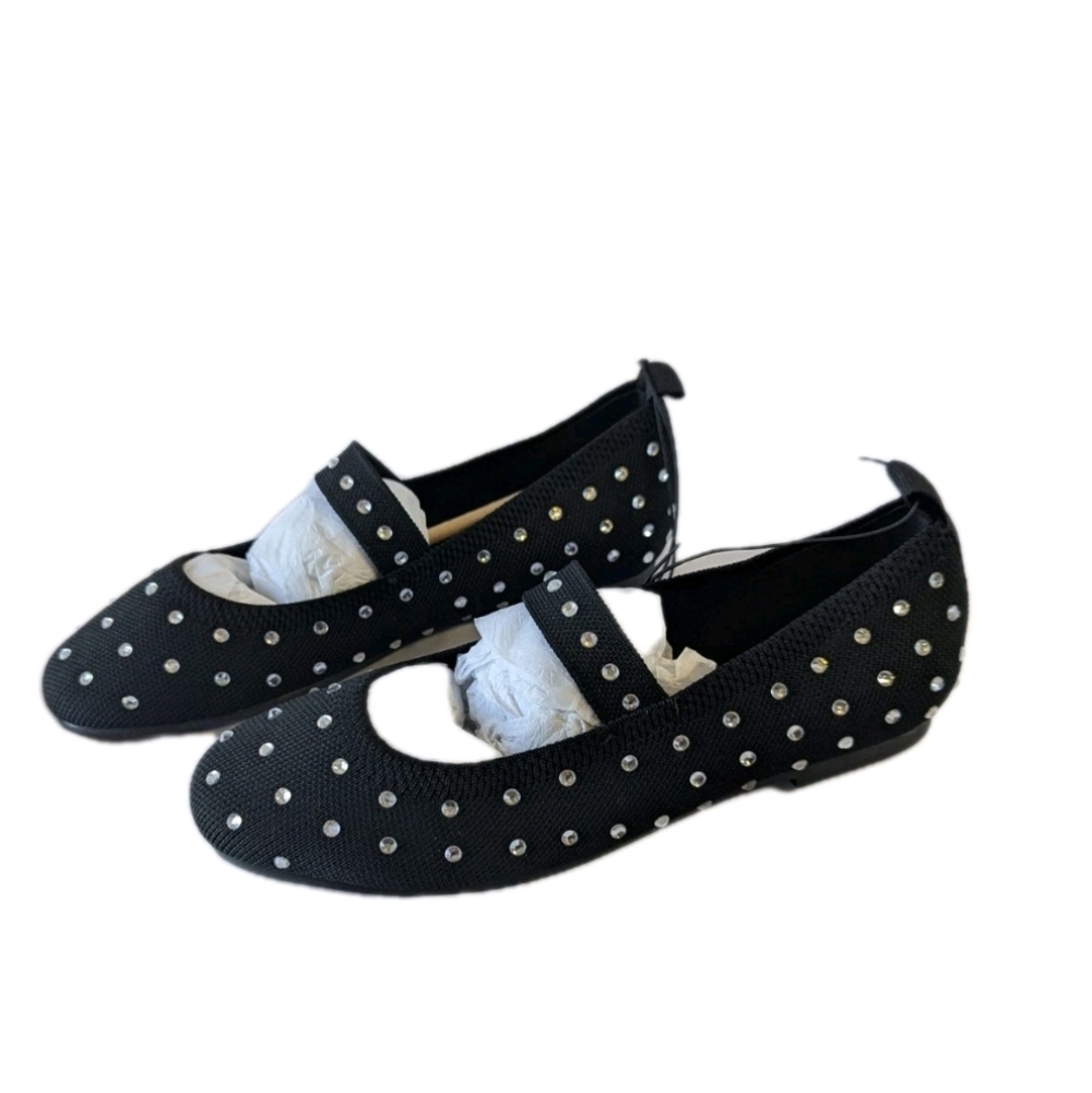 MIA Seema Mary Jane Flat Women's 6M Black Knit Rhinestones NWOB